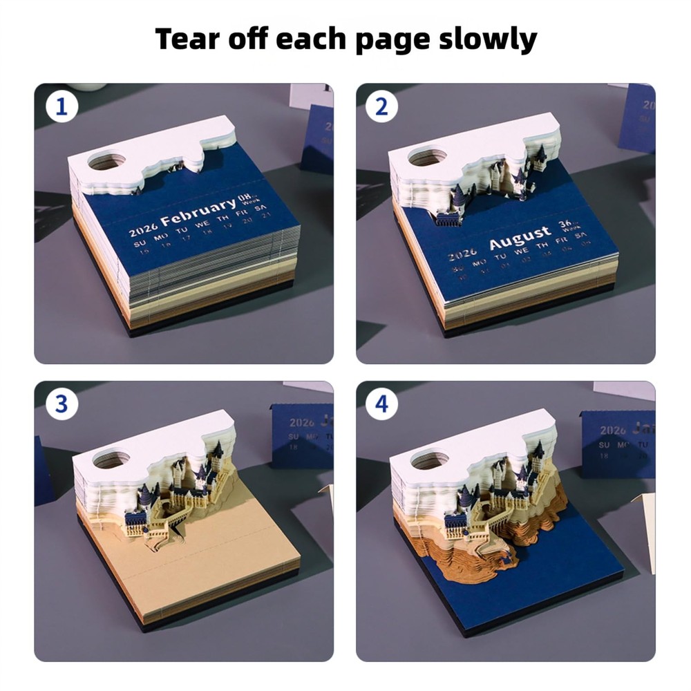 3D calendar 2026, notepad, detachable pen Magic Castle