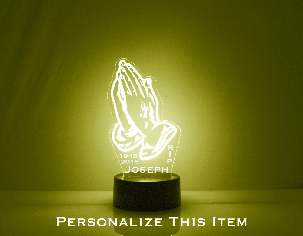 Praying Hands Rest in Peace Personalized Night Lamp - FREE Engraved Name & Dates