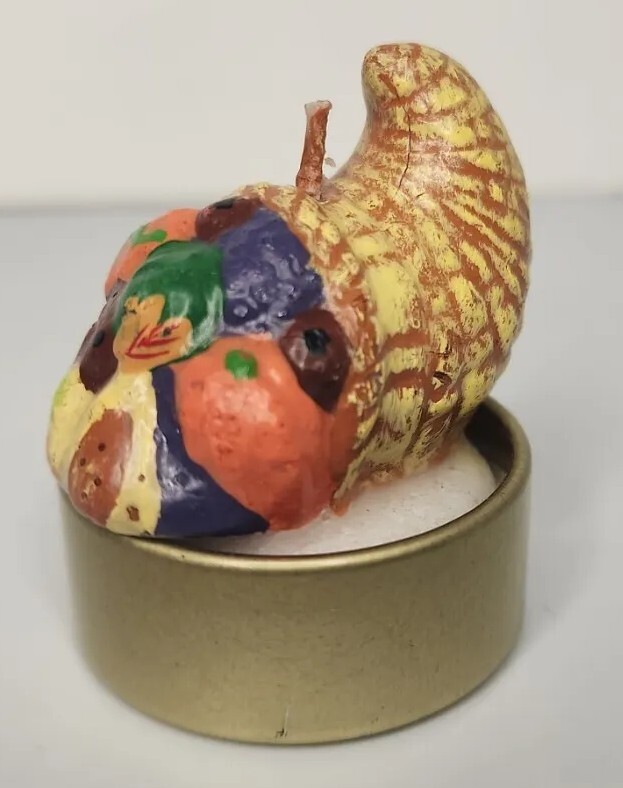 Vintage Cornucopia Thanksgiving Tealight Candle 2" SKU H86