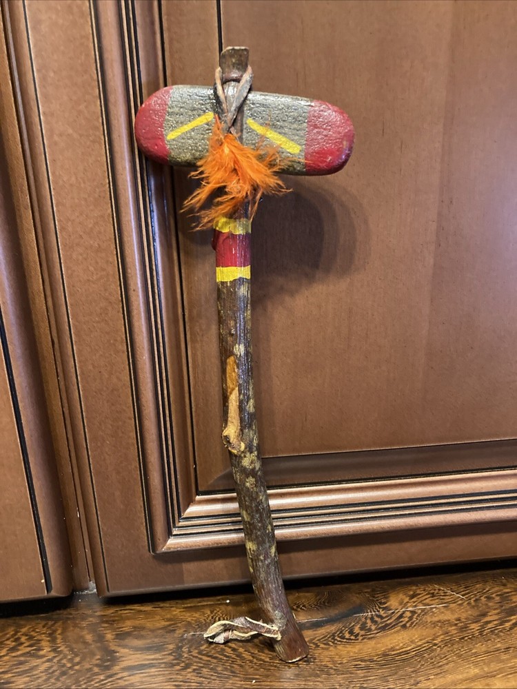 Stone Head Tomahawk Native American War Paint Feathers