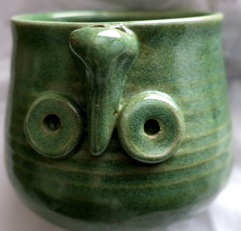 Mudworks Upside Down Crazy Face Green Art Pottery Planter 4" Tall