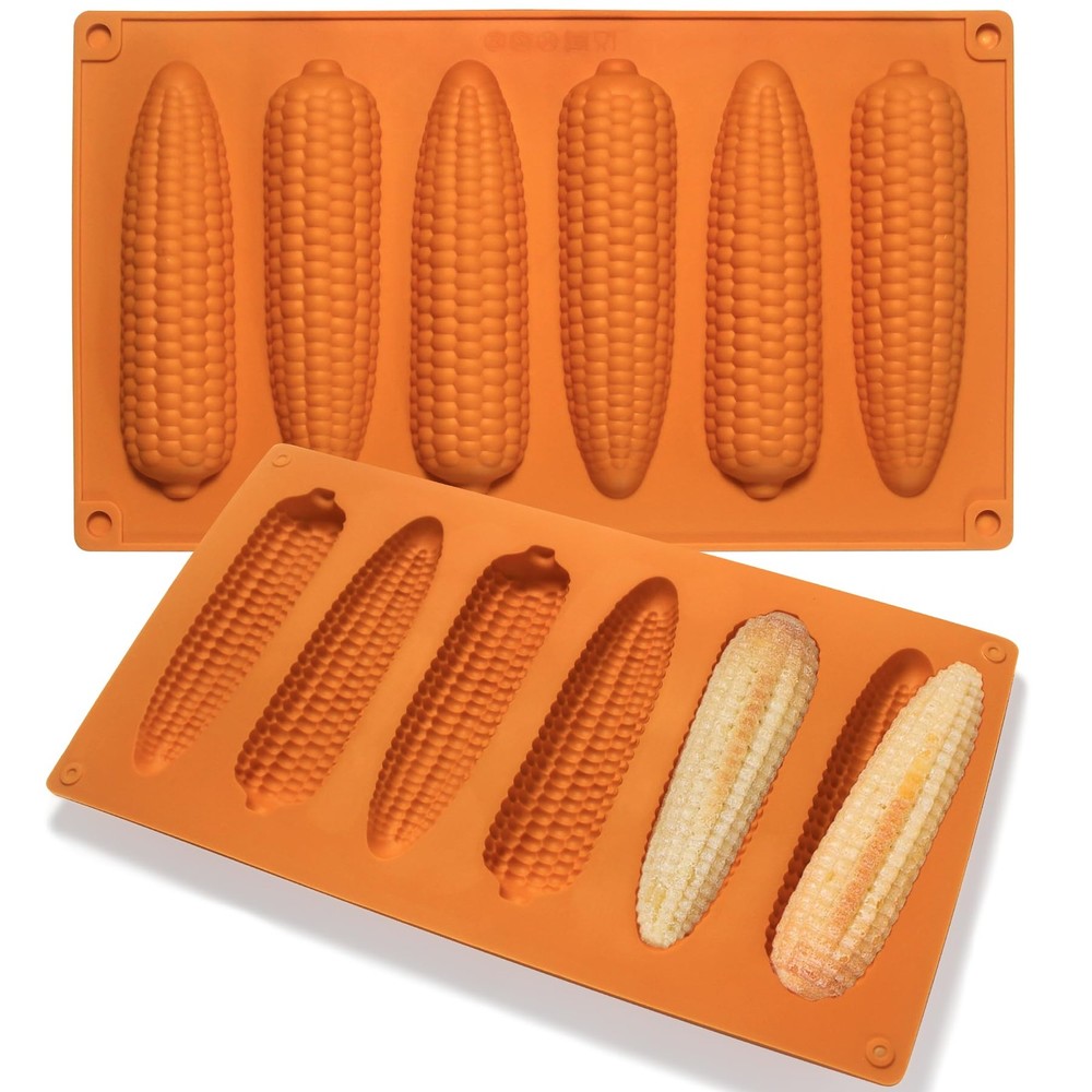 2 PCS Silicone Corn Stick Bread Pan Cob Molds Baking Cornbread Golden Brown