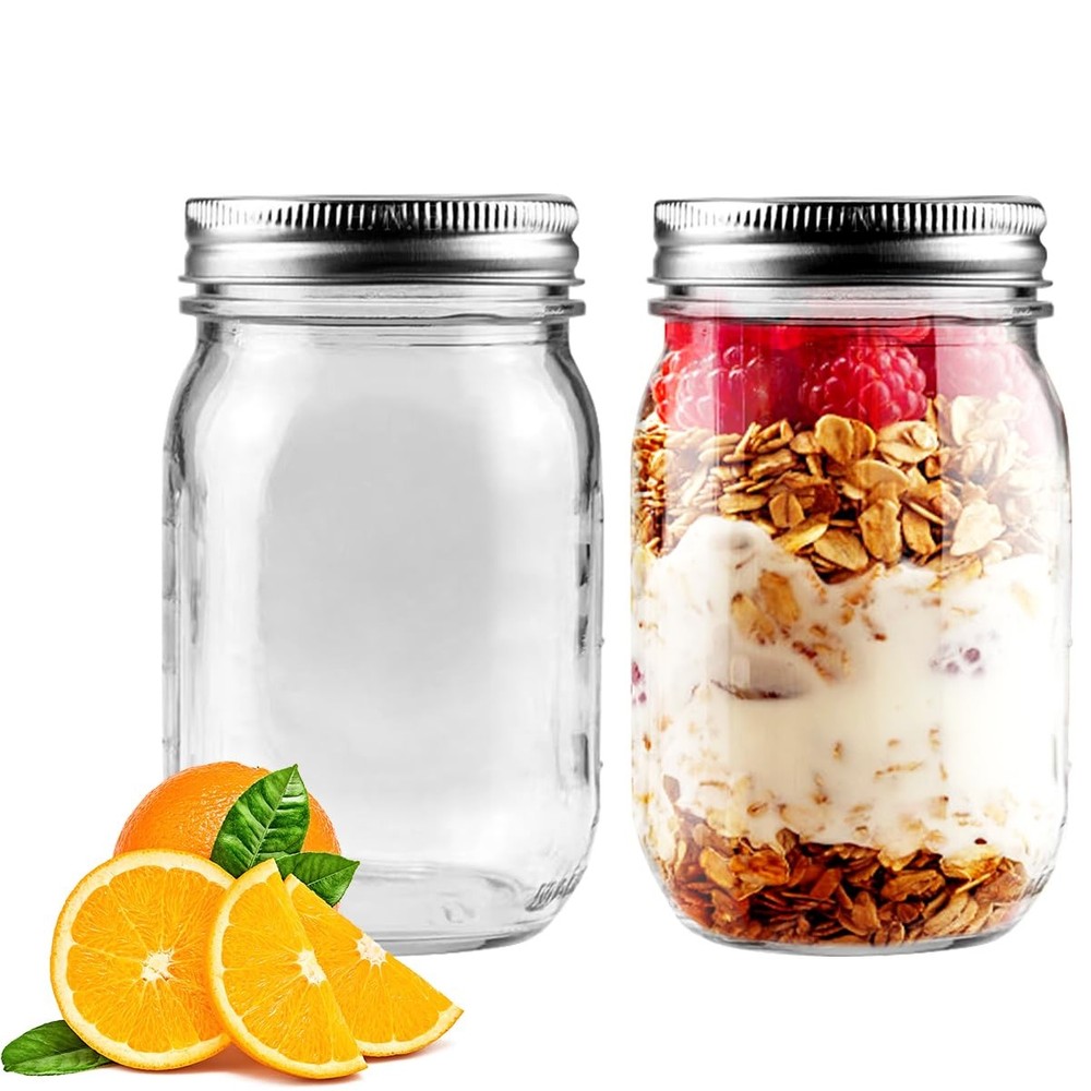 Showvigor 2 Pack Regular Mouth Mason Jars without Labels, transparent