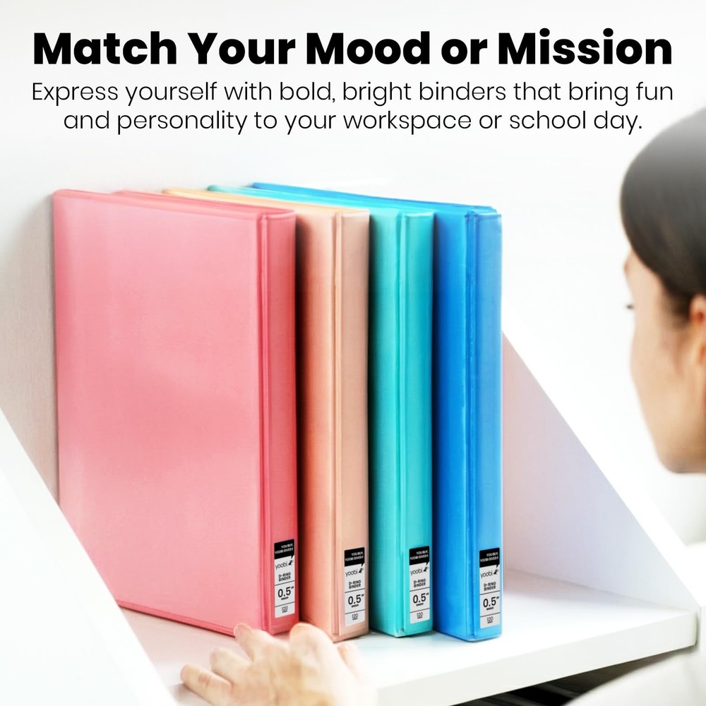 Yoobi 0.5" 3-Ring Binders, Round D-Rings, 2 Pockets, Durable