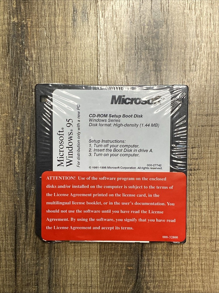 Microsoft 3.5” Windows 95 CD-ROM Setup Boot Disk Factory Sealed