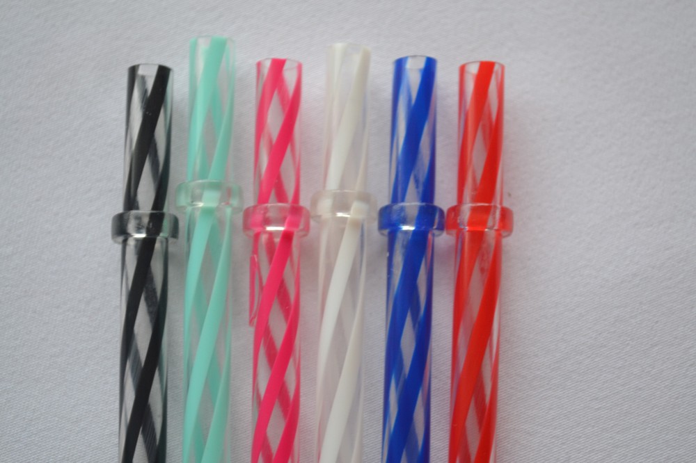 11" - 6 Reusable Straws Swirly Color Hard Plastic Acrylic Rings BPA Free #5