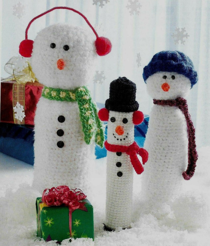 3 SNOWMAN TRIO DOLLS DECORATIONS CHRISTMAS CROCHET PATTERN INSTRUCTIONS