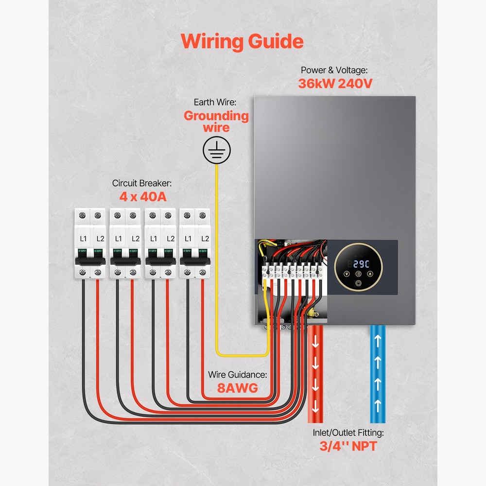 36KW Electric Hot Tankless Water Heater Shower Instant Boiler Bathroom