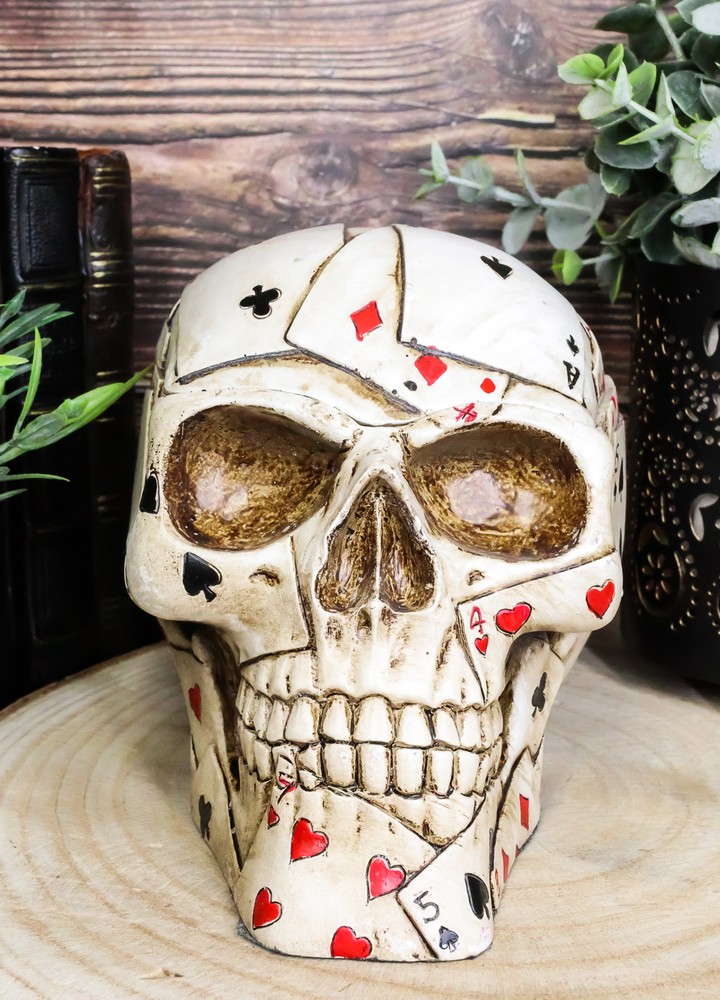 Ace Poker Skull Box 6.5" Long Ashtray Keepsake Container Playing Cards