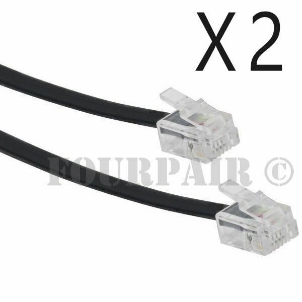 2 Pack Lot - 14ft Telephone Line Cord Cable 6P4C RJ11 DSL Modem Fax Phone Black