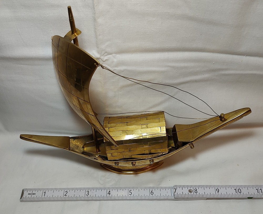 Solid Brass Junk Ship Sculpture 11" Unusual!