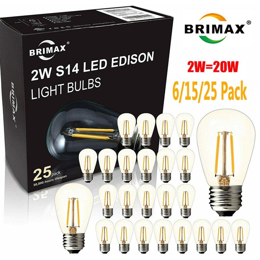 BRIMAX E26 LED Edison Bulbs 2W S14 Shatterproof Bulb for Outdoor String Lights