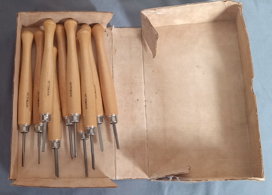 Vintage Microlux Ten Piece Wood Carving Tool Chisel Set