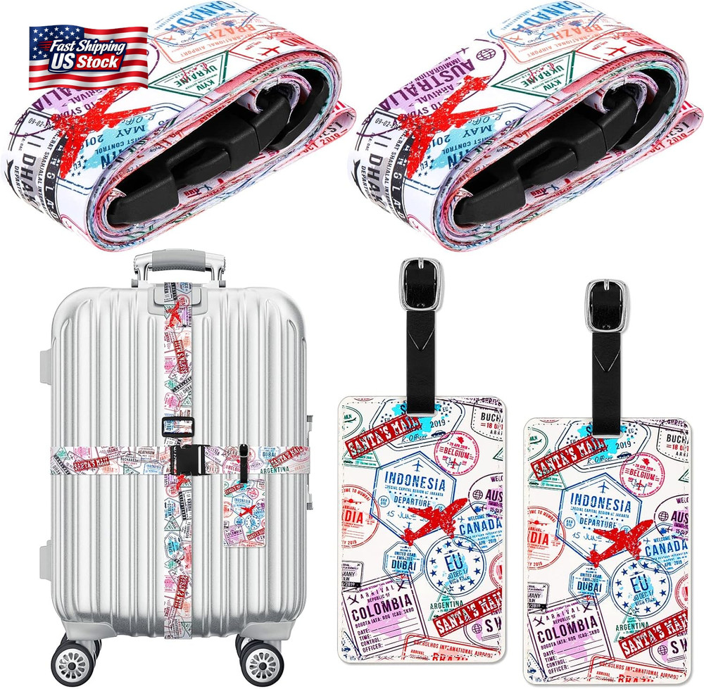 4 Pack Luggage Straps Set Adjustable Suitcase Belts with Quick Release Buckle Lu