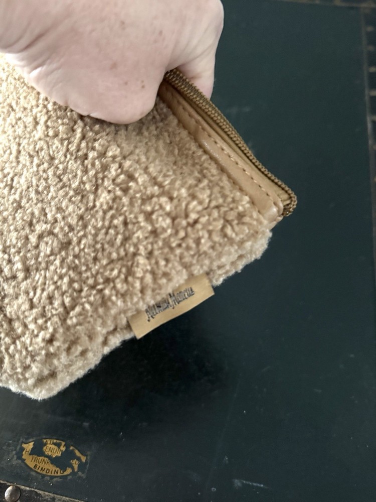 Neiman Marcus tan sherpa cosmetic bag