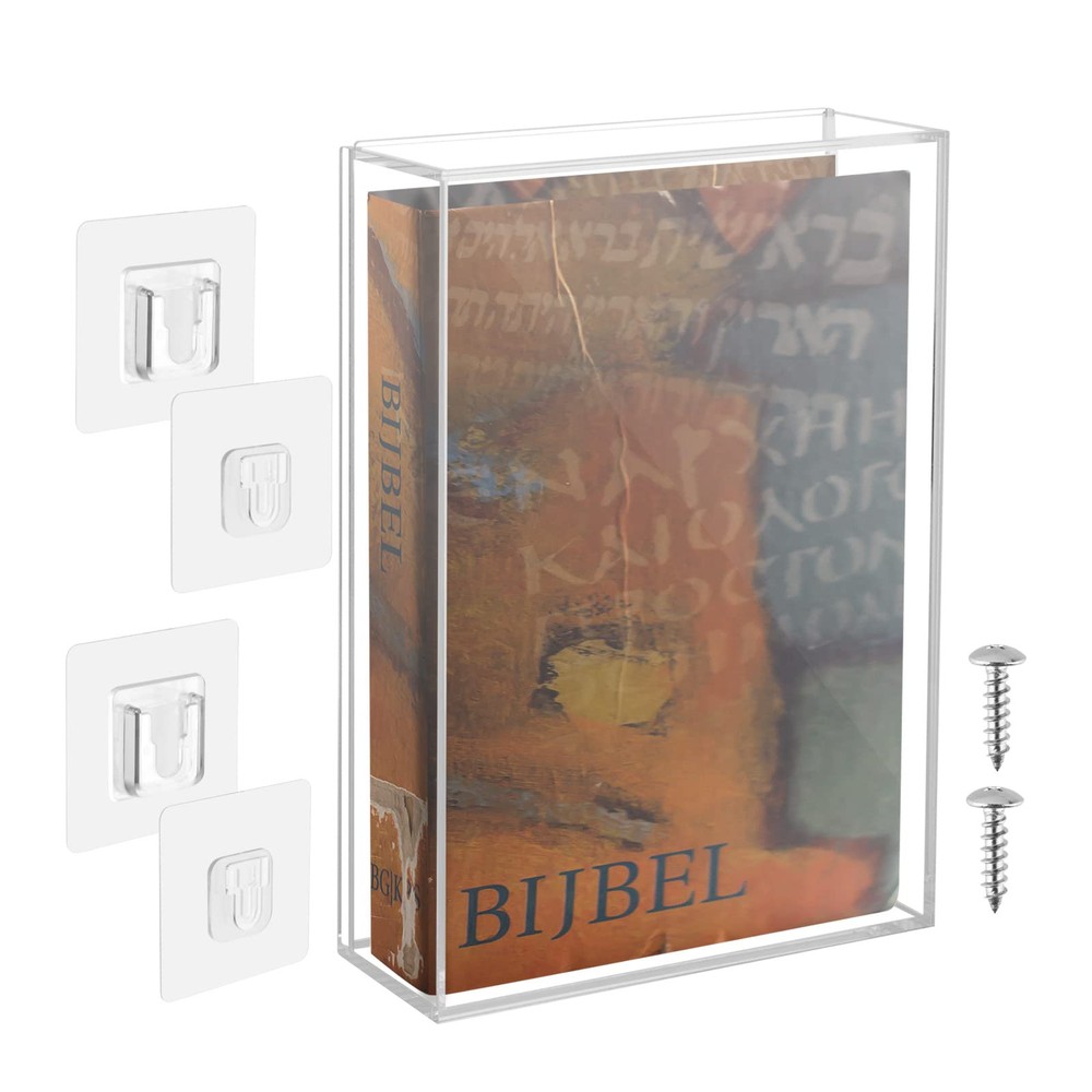 Clear Display Case for Bible, Acrylic Wall Mount Vertical & Horizontal Displa...