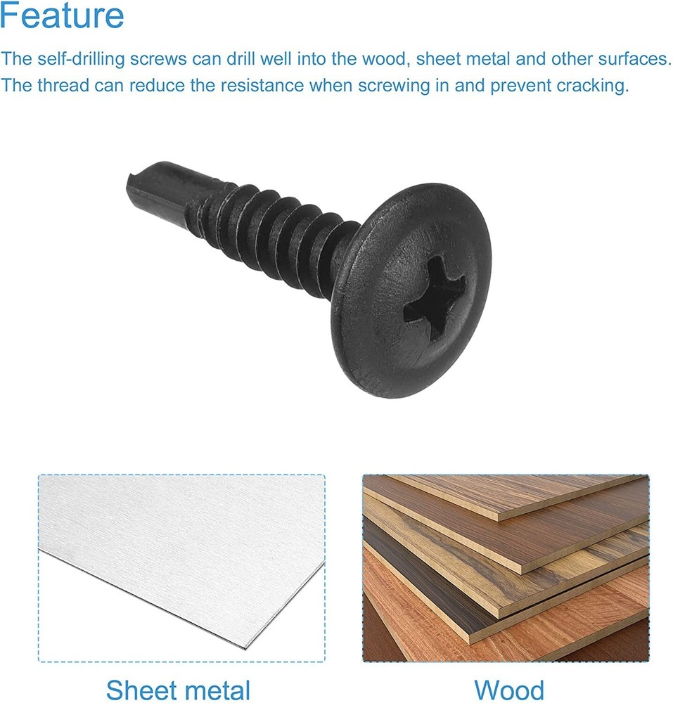 Modified Truss Head Self Drilling / Tapping Screws #8 x 1-1/4" K-Lath Black 100