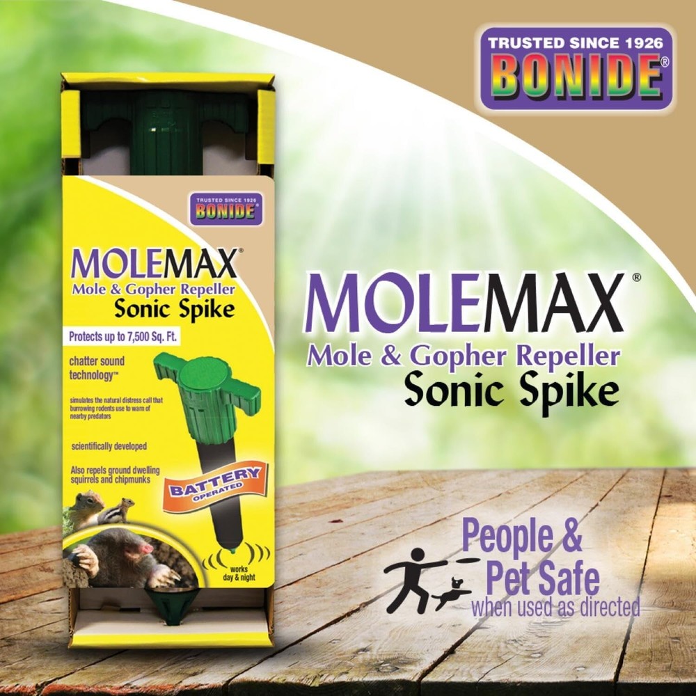 Bonide Molemax Sonic Spike Battery Operated Mole & Gopher Repeller NEW/SEALED