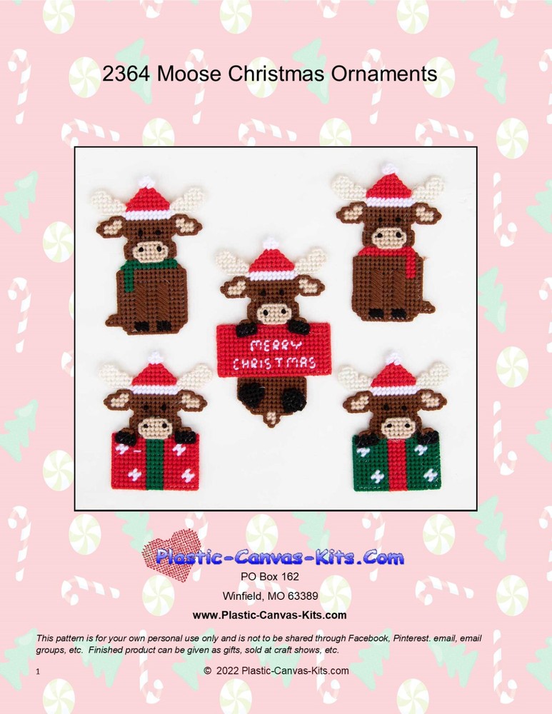 Moose Christmas Ornaments-Plastic Canvas Pattern or Kit