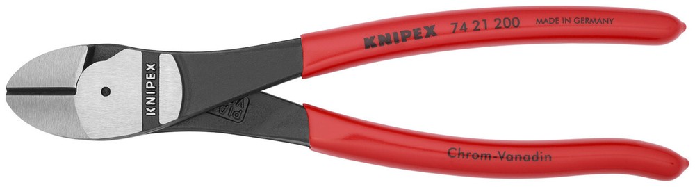 Knipex 74 21 200,High Leverage 12° Angle Diagonal Cutter,8",Plastic Coating,Bulk