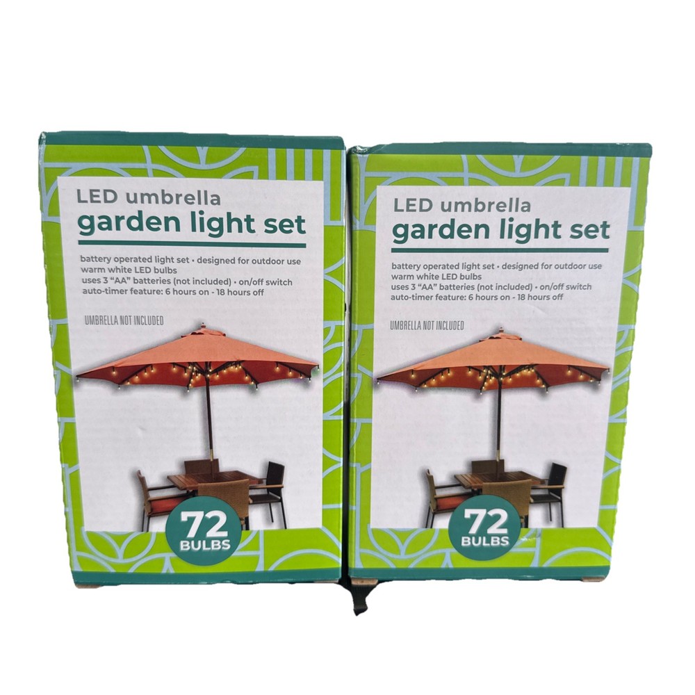 LED Umbrella Garden Light Set. Auto timer Feature. 2PK