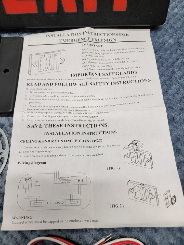 LED Universal Red Exit Sign with Black Housing, Battery Backup