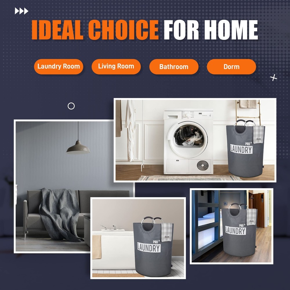 Laundry Basket 150L Dark Grey Large Collapsible Hamper Waterproof Padded Handle