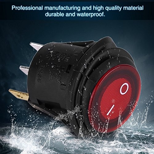 Rocker Switch 12/24V 3Pin Red LED Toggle Switch Waterproof Round Button