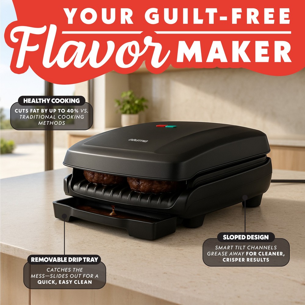 Gourmia Indoor Grill & Panini Maker, 4 Serving, Nonstick Ceramic with Drip Tray