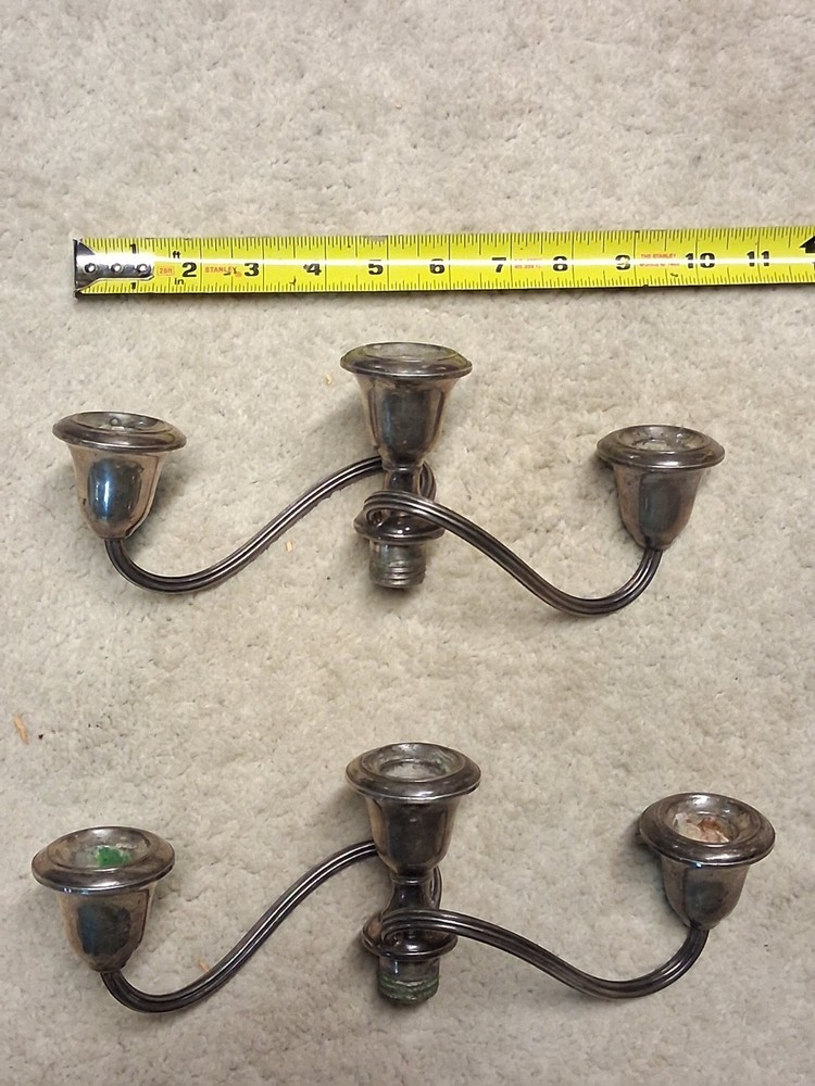Gorham STERLING Silver 3 Light Candelabra Inserts Weighted 22oz/1.6lbs