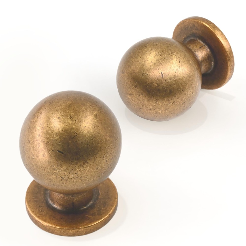 10 Pack Antique Brass Cabinet Knobs Single Hole Cabinet Pulls Round Kitchen C...