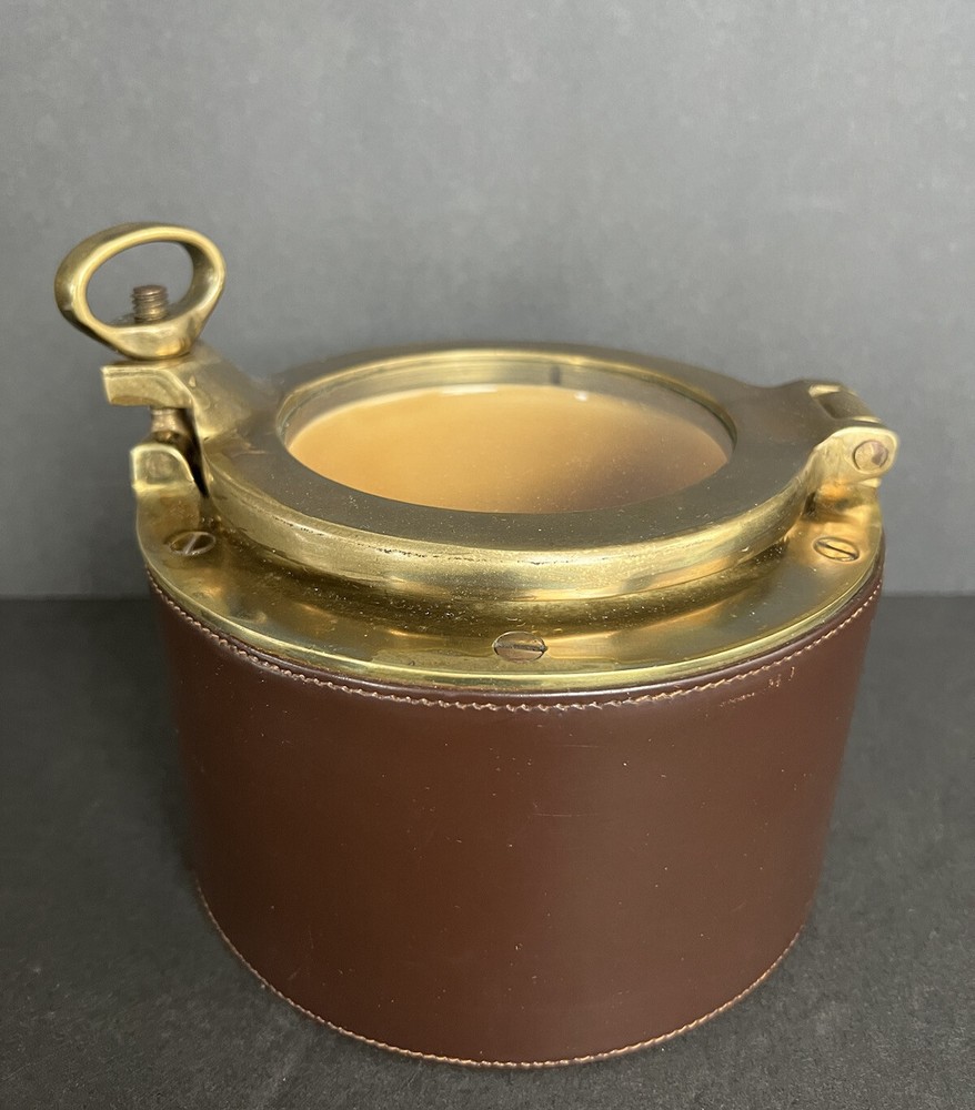 1960s leather and solid brass porthole box made in England