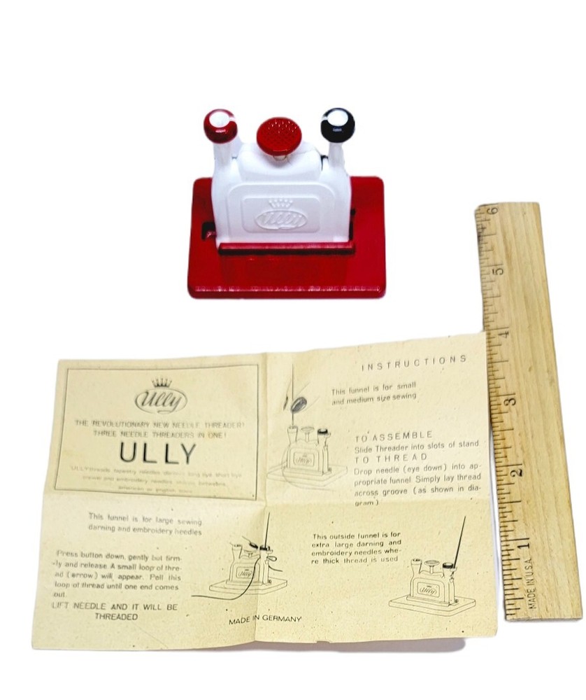 Vintage ULLY Double Needle Threader on Base w/ Storage Case Western Germany Gift