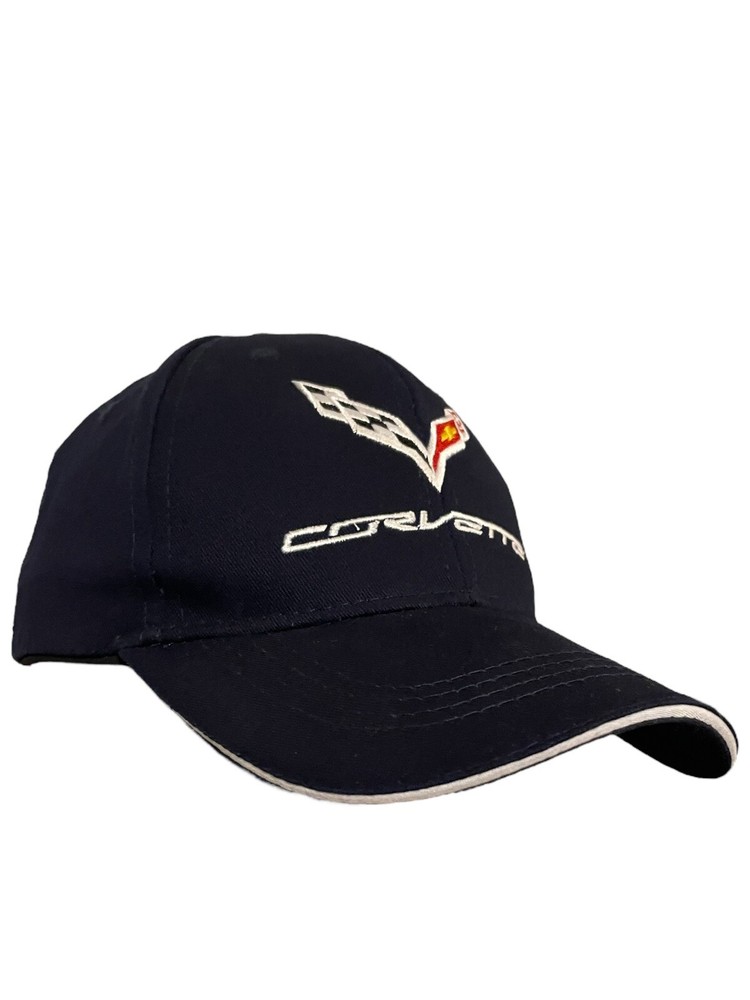 Chevrolet Corvette Hat Navy Blue White Strap Back Baseball Cap OSFA Embroidered