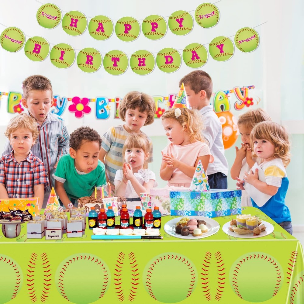 4 Pack Softball Tablecloth - 86.6"x 51.2" Rectangular Waterproof Girls Table ...