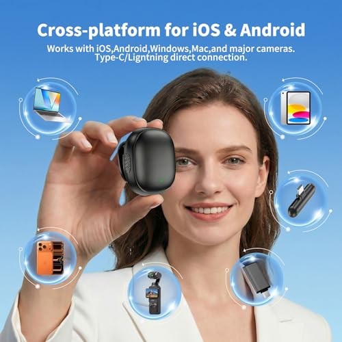 2-Person Wireless Lavalier Microphone for iPhone 16 15 14 Android Camera, 3