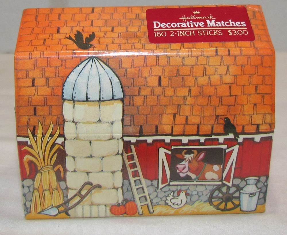 1982 Hallmark Decorative Matches Matchbox in Barn Shaped Box, SEALED