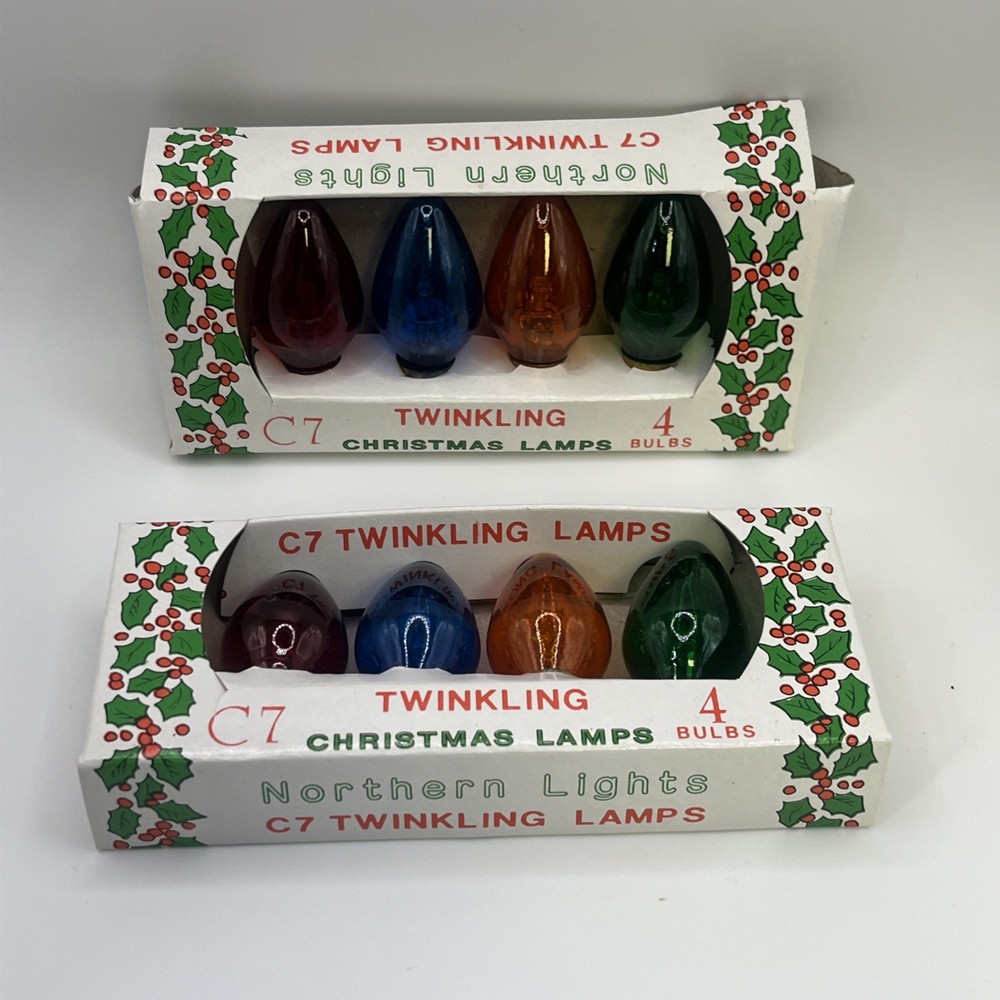 NOS Multi Colored Two 4 Pack Christmas C7 Replacement Bulbs Indoor Outdoor