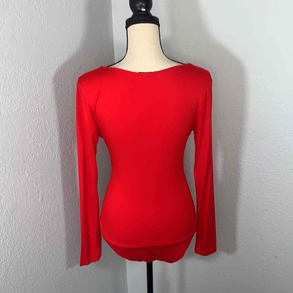 Mangopop Red Deep V-Neck Twist Front Bodysuit Size Medium