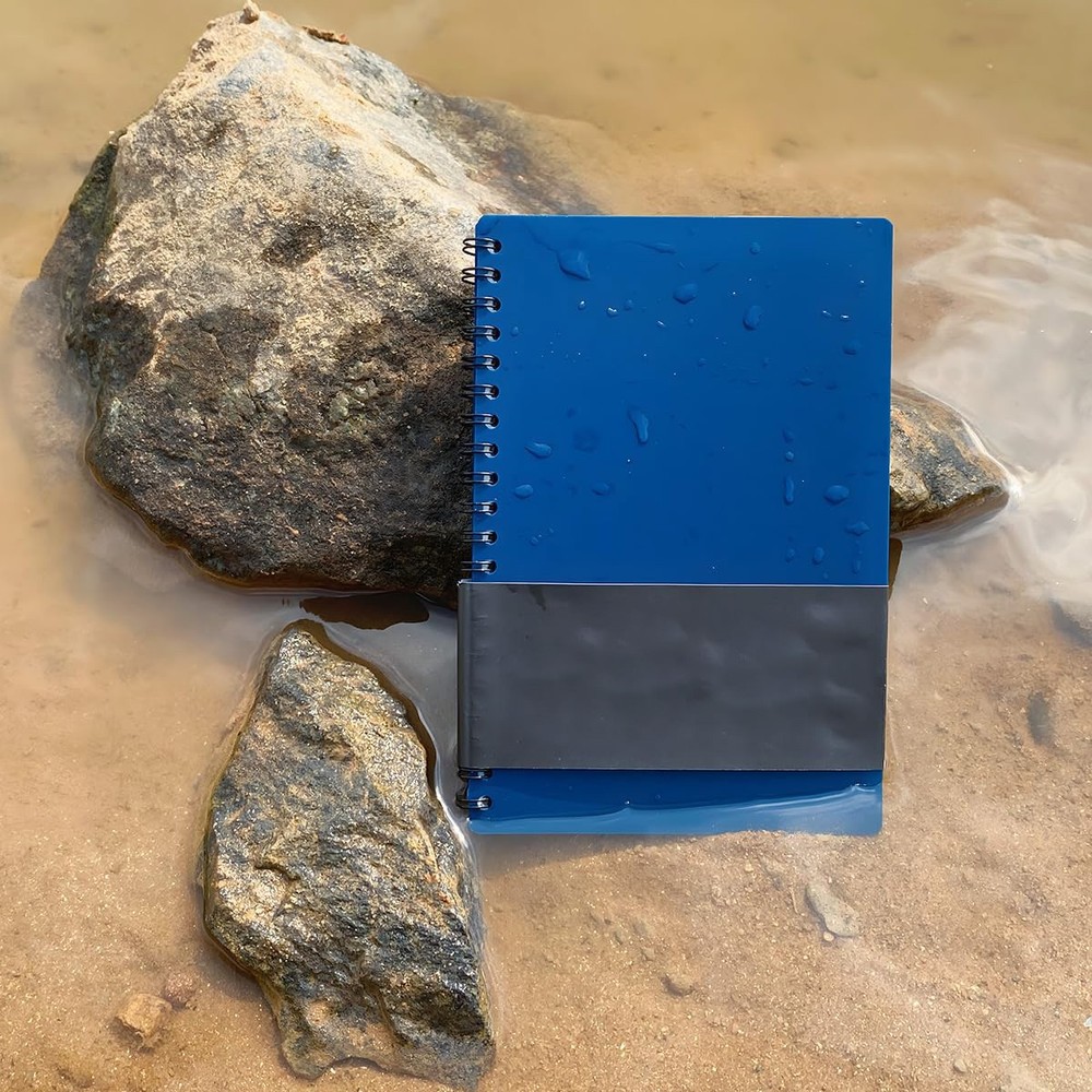 2Pcs Field Notepad, Stone Paper, PVC Cover, Graph, Medium Size, Blue