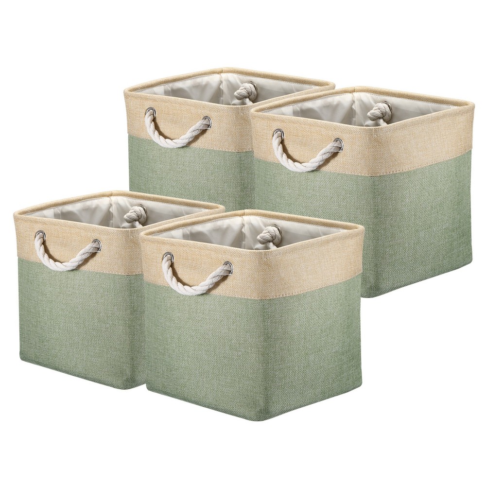 4Pack Storage Baskets Fabric Collapsible Cube Baskets White/Green