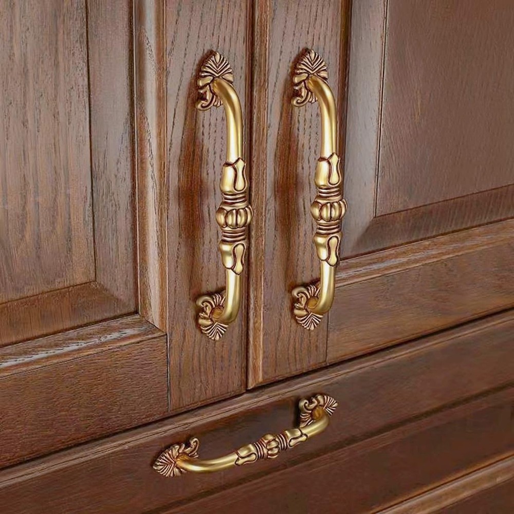 2 Pack 3-3/4” Brass Cabinet Pulls Antique Floral Pattern Cupboard Handle D