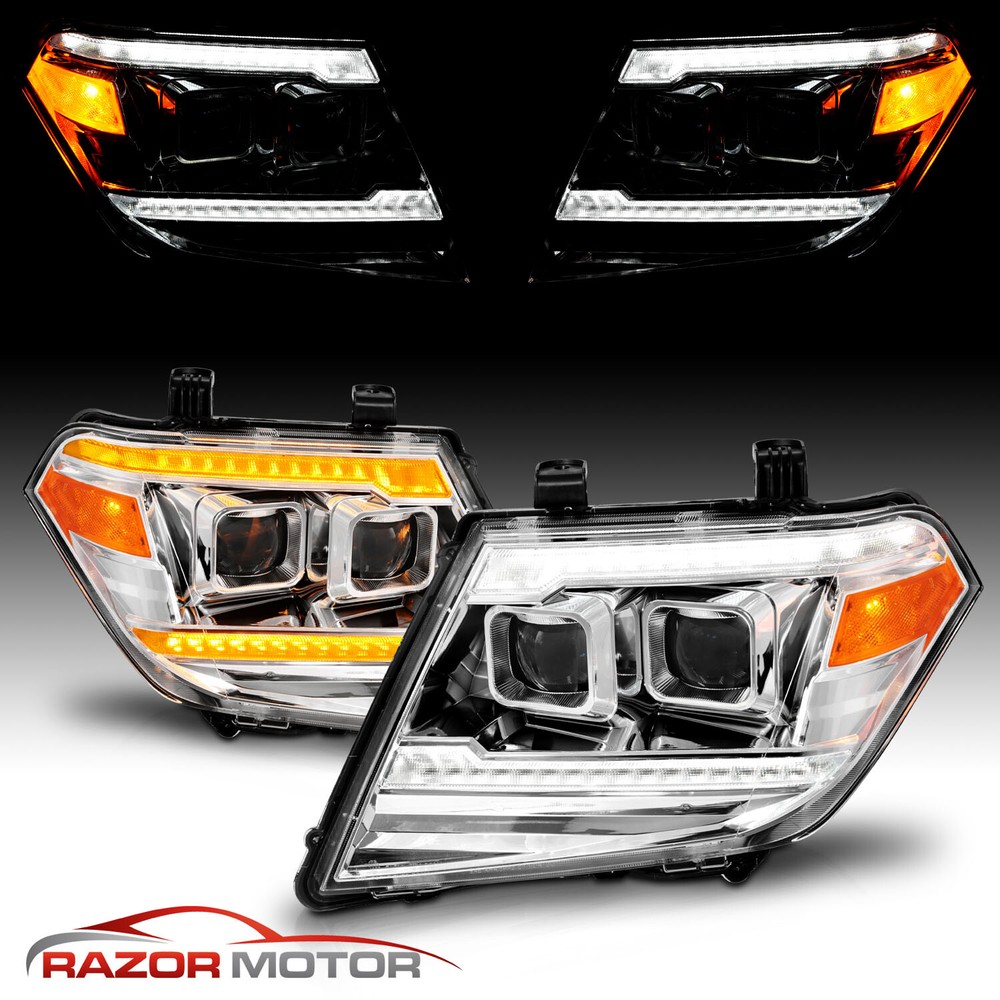 2009-2020 For Frontier LED DRL Switchback Sequential Signal Chrome Headlights