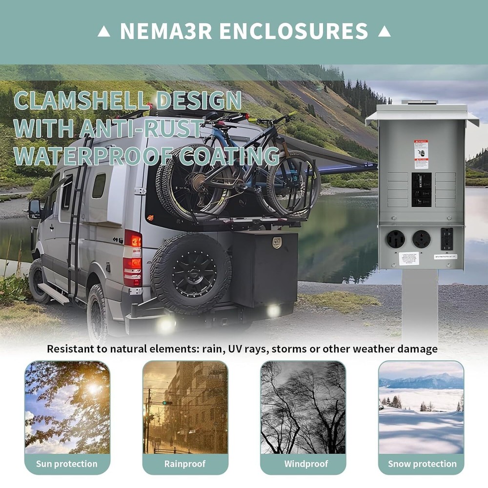 20/30/50 Amp Weatherproof RV Electrical Outlet Panel with Breaker