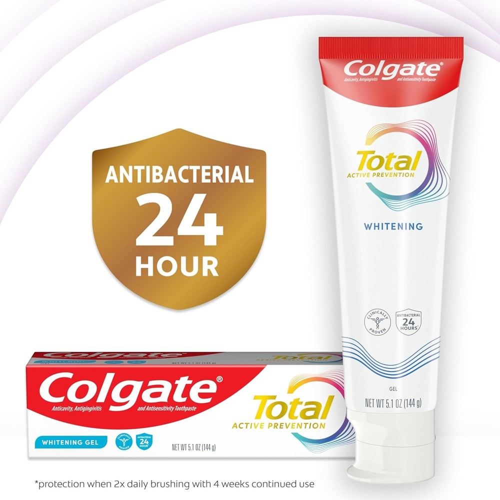 Colgate Total Active Prevention Whitening Gel Toothpaste with Fluoride, Bulk wit