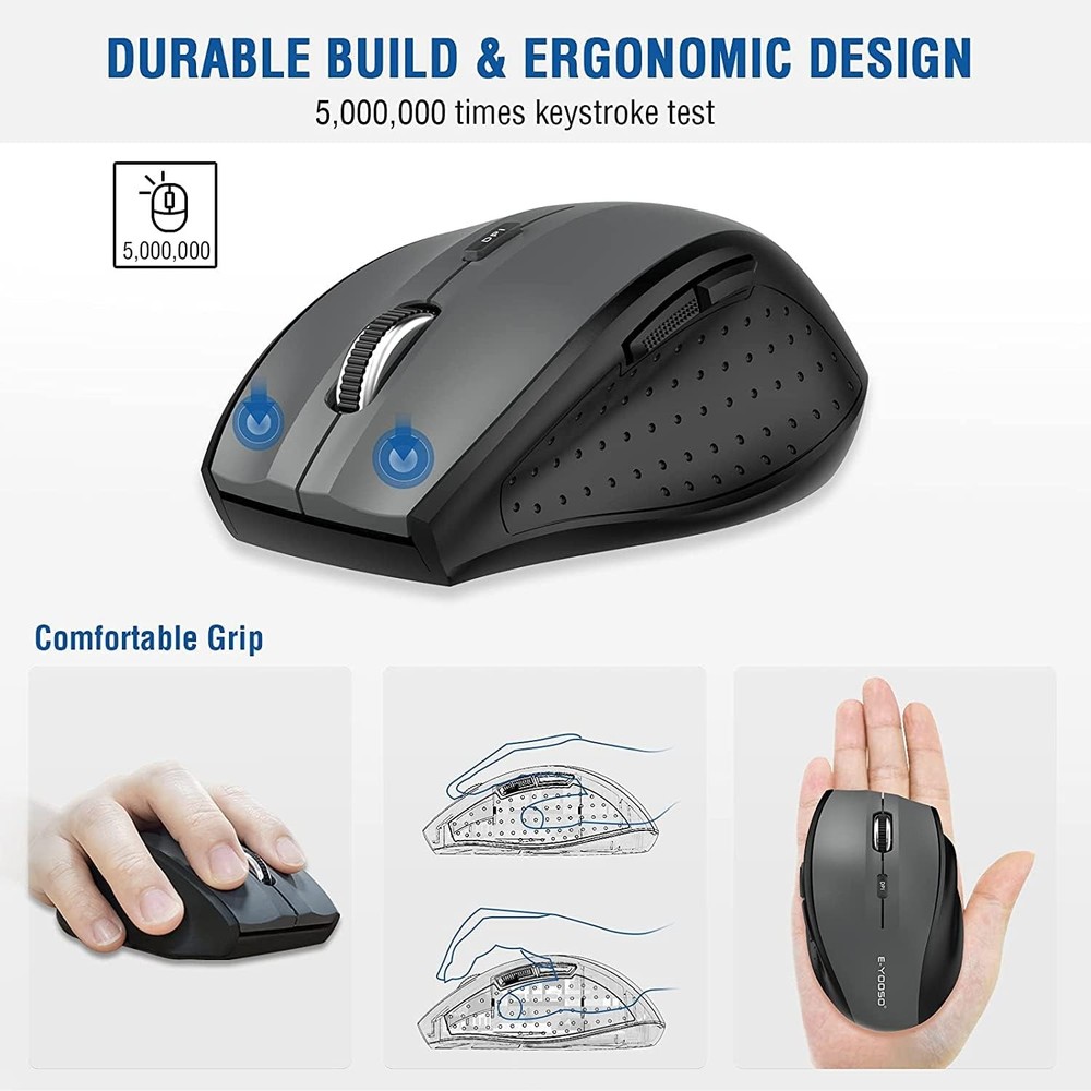 Wireless Mouse 2.4Ghz with USB Receiver | 4800 DPI 6-Button Portable Mouse