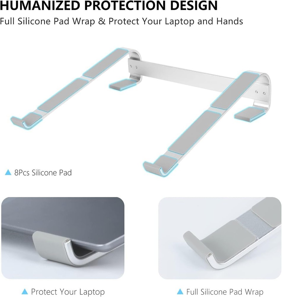 Laptop Stand for Desk, Ergonomic Aluminum Riser, Ventilated Silver