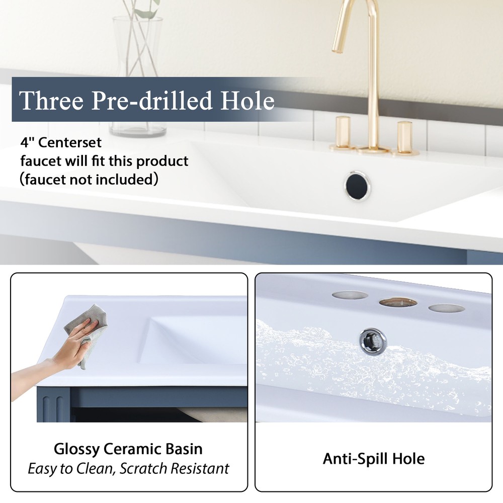 30'' Bathroom Vanity with Ceramic Sink,Solid Wood Frame Bathroom Storage Cabinet