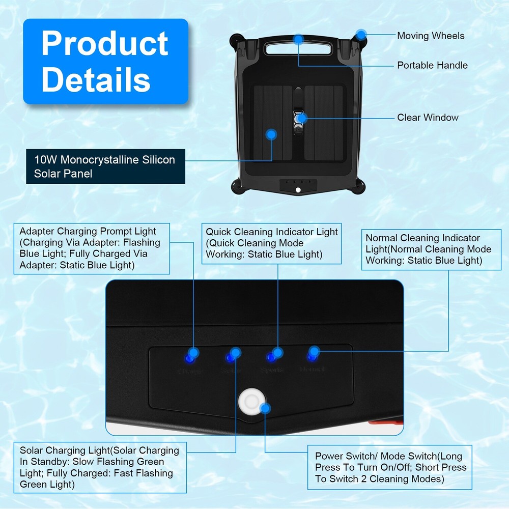 Solar Powered Robotic Pool Skimmer Home Swimming Pool Surface Surface &APP Tool