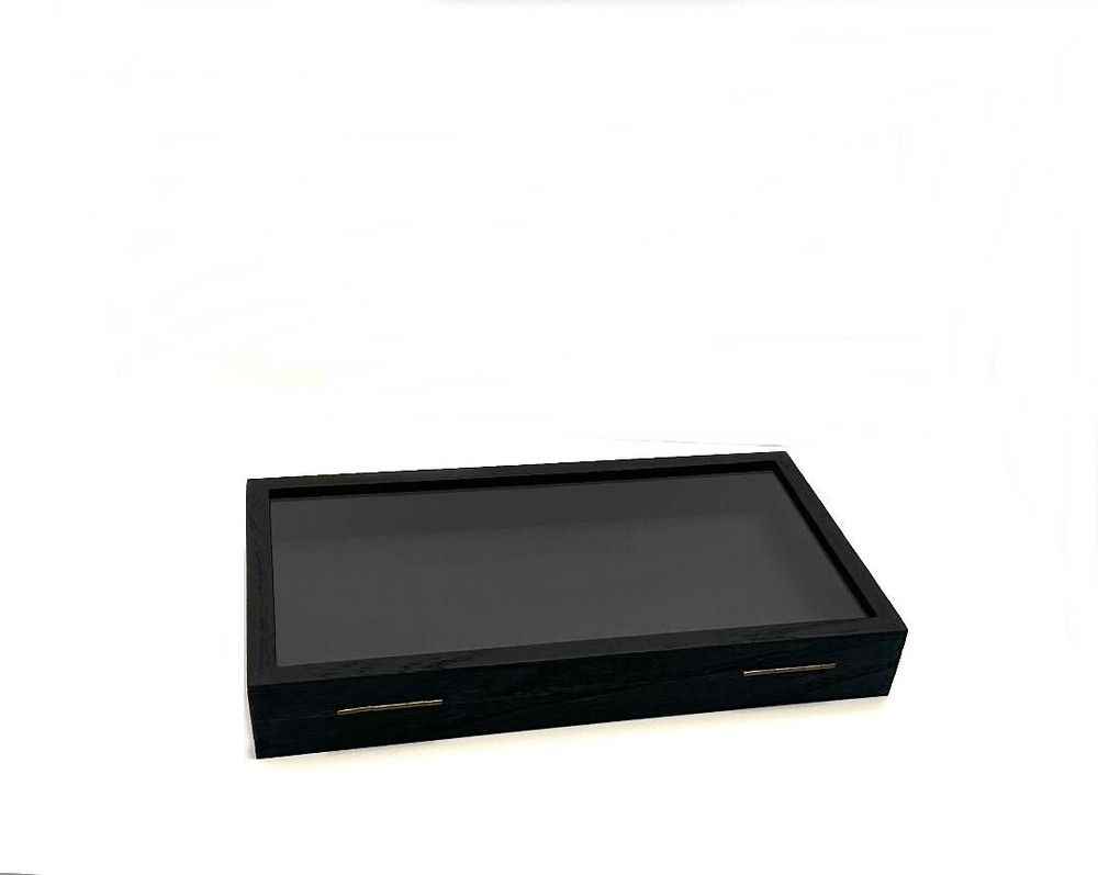 Rustic Black Stained Wood 20 Space Lighter Collectors Storage Display Box Case